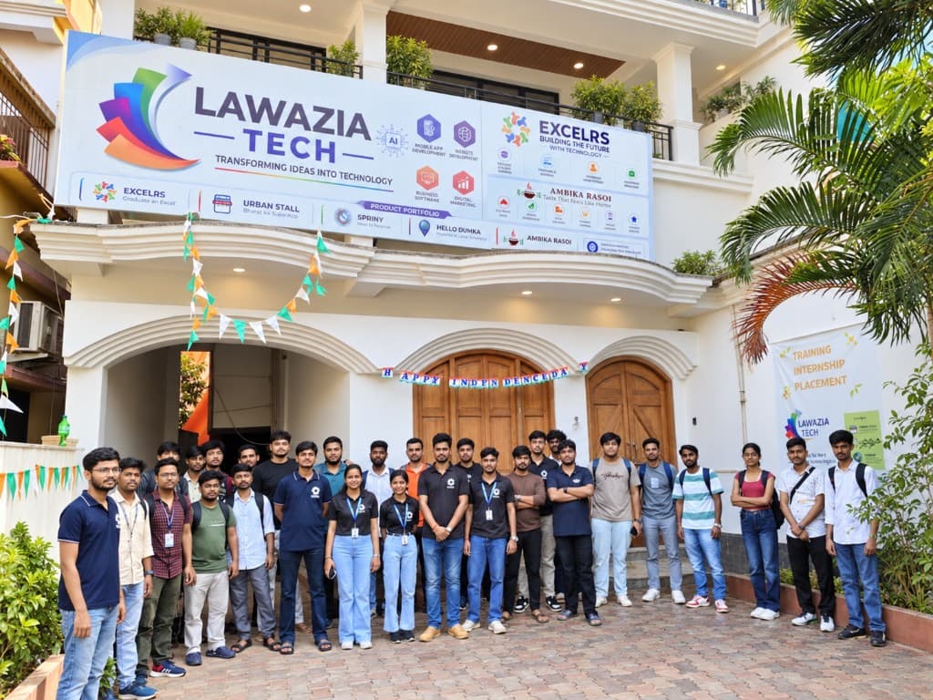 The Lawazia Tech team outside the Dumka office